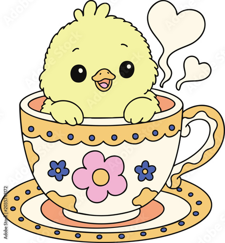 Cute Chick in Tea Cup Illustration