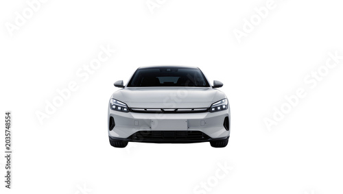 Cuadro en lienzo Isolated modern white electric vehicle with sleek design, front view, new model
