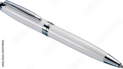 Photos Isolated elegant white and silver metal ballpoint pen with clip, a stylish writi