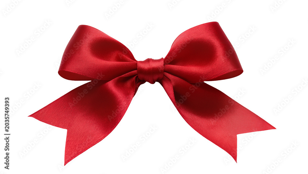 Obraz premium Isolated red satin ribbon bow tied elegantly for gift wrapping or festive decorations