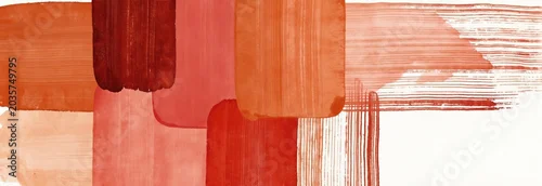Panel kuchenny z motywem Abstract composition red and orange paint strokes applied with brush. Textured blocks and lines create a modern artistic wallpaper design. Dynamic graphic art with vibrant color splashes.