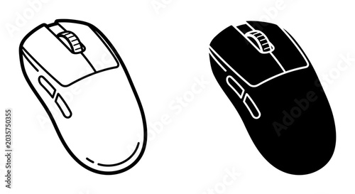 Photos Computer Mouse Icons, Black and White Vector Graphics, Digital Input Device Symb