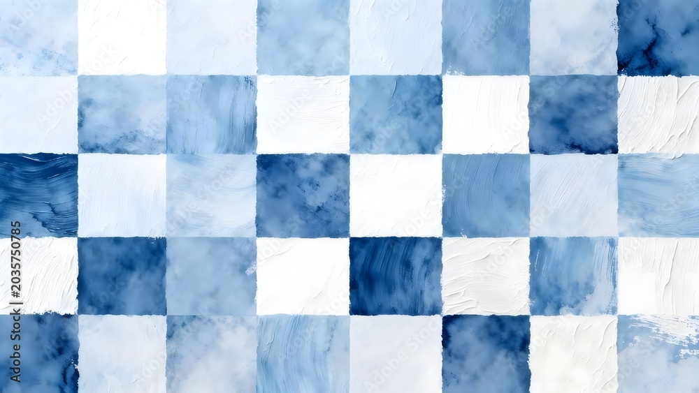 Fototapeta premium Blue and white checkered paint texture