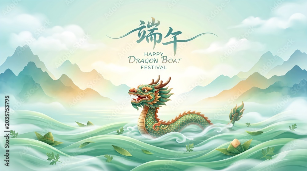 Naklejka premium Elegant Dragon Boat Festival Background with Dragon Prow