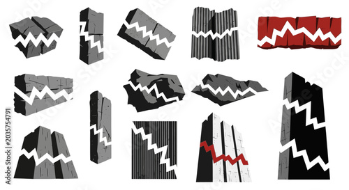 Cracked Stone Objects, Broken Shapes, Geometric Desing Elements