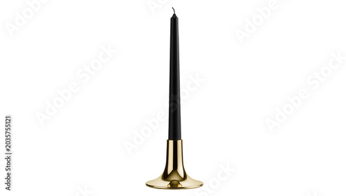 Schilderij op canvas Isolated black taper candle in a modern polished gold candlestick, elegant home