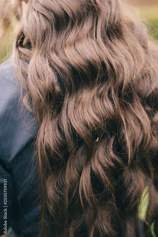 Naklejka premium Beautiful Dark Hair with Red Flower Decoration