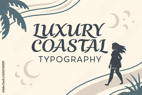 Luxury Coastal Moon Phases Typography Vector Illustration in Dark Blue and