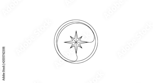 Minimalist compass rose icon, single line drawing, abstract direction symbol, navigation concept