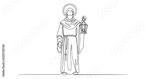 Photos Monk with Lantern Continuous Line Drawing