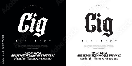 Cig Alphabet Font Vintage Gothic Blackletter Textured Tattoo Hardcore Vector Typography Set