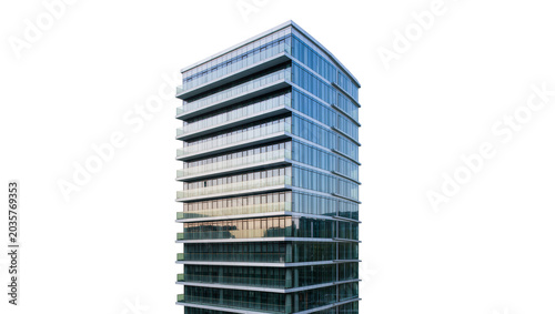Isolated modern residential building with glass facade and balconies, contemporary architecture.