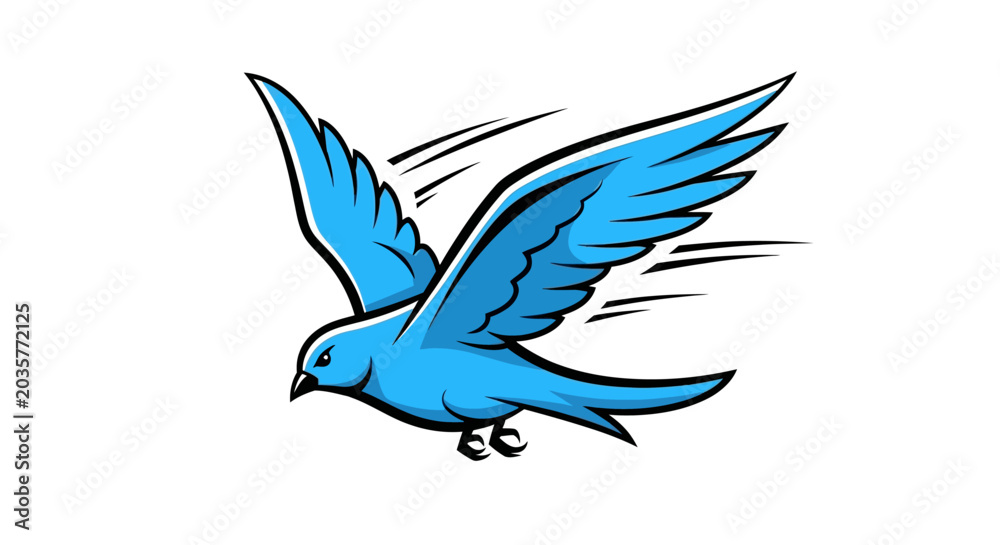 Fototapeta premium Blue Bird Flying with Speed Lines.