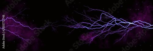 Vászonkép An abstract background header with purple lightning and sparks on a black background