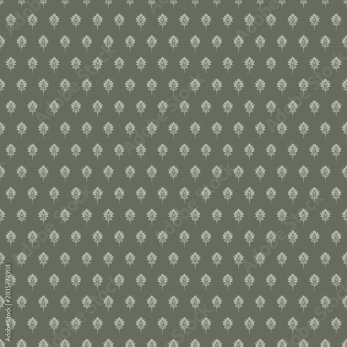 Fotografie Sage green damask seamless pattern background with small olive khaki floral ornaments for retro wallpaper