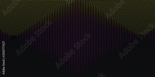 Bild auf Leinwand Abstract geometric background with thin yellow and purple lines forming a dual pyramid or tunnel optical illusion