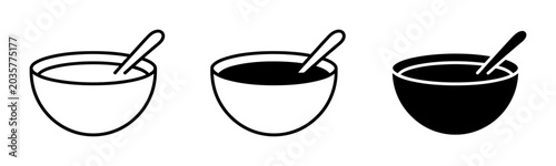 Fotografía Bowl with Spoon Icons, Simple Food Vector Graphics, Minimalist Meal Symbols