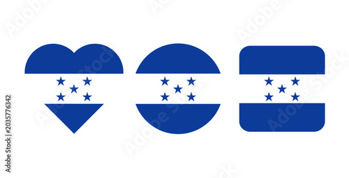 Tableau sur toile Honduras Flag Heart, Circle Rounded Square Icons Set Isolated