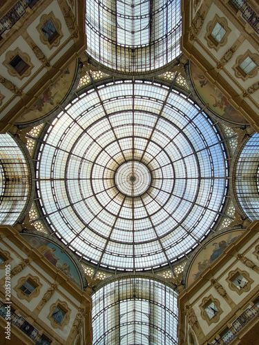 Dome of Galleria Vittorio Emanuele II, Milan, Italy seen from the inside at daylight