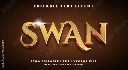 Tableau sur toile swan 3d effects, golden colors.Text style effects.