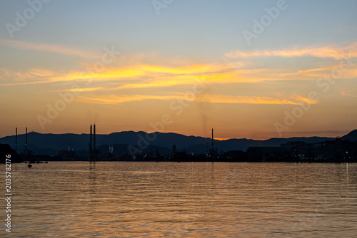 Sunset Over Shunan Industrial Complex from a Waterfront Park in Yamaguchi Japan