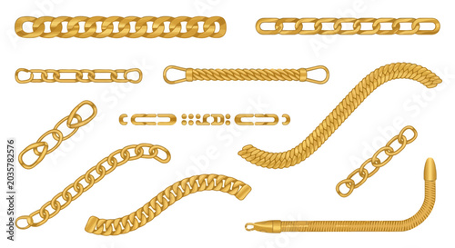 Set of golden chain links and bracelets.