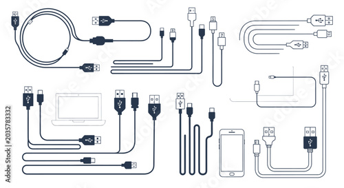 Collection of USB Cables and Connectors.