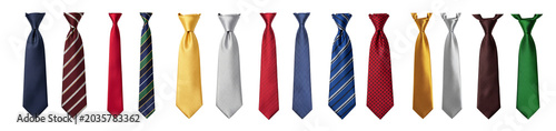 Set of men's ties isolated against a white background