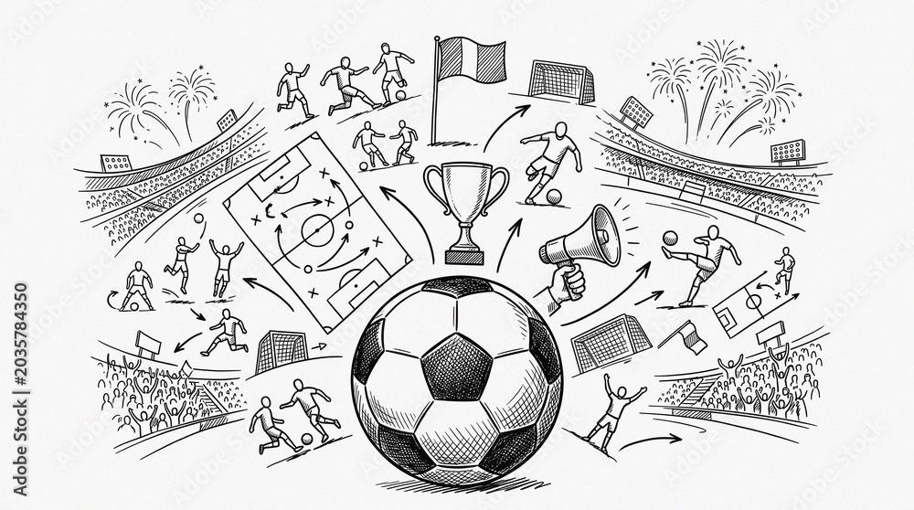 Fototapeta premium Soccer Football Championship Concept Hand-Drawn Sketch Illustration