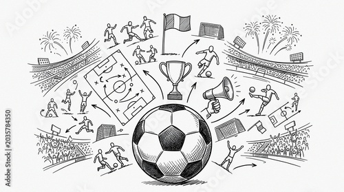 Soccer Football Championship Concept Hand-Drawn Sketch Illustration