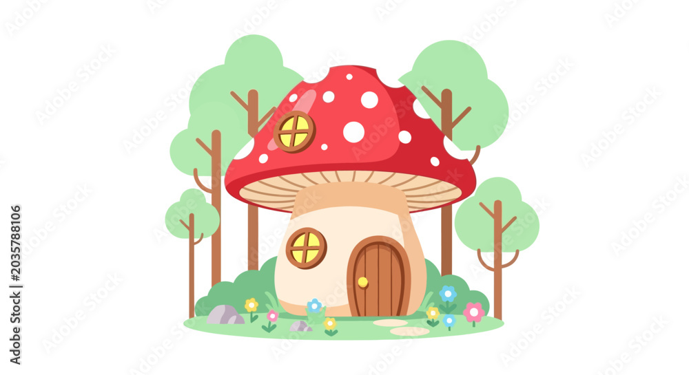 Fototapeta premium Whimsical Mushroom House Illustration.