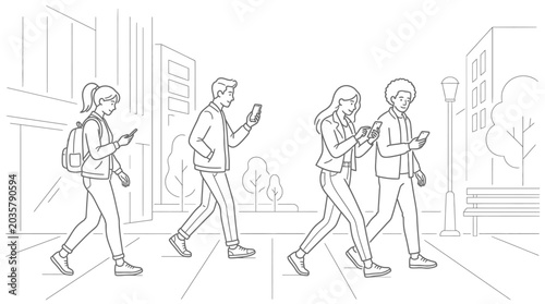 Foto People engrossed in their mobile phones, oblivious to their surroundings as they