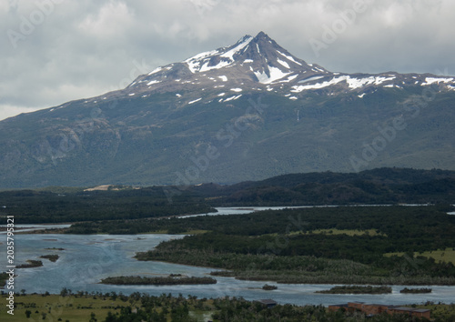 Patagonia mountains with a river