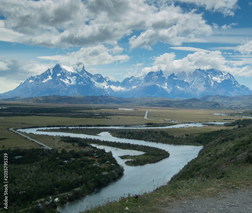 Patagonia mountains with a river