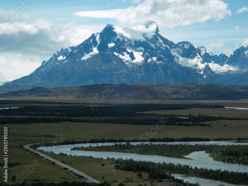 Patagonia mountains with a river