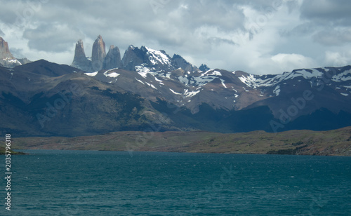 Patagonia mountains with a river