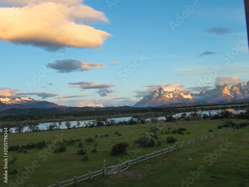 Patagonia mountains with a river