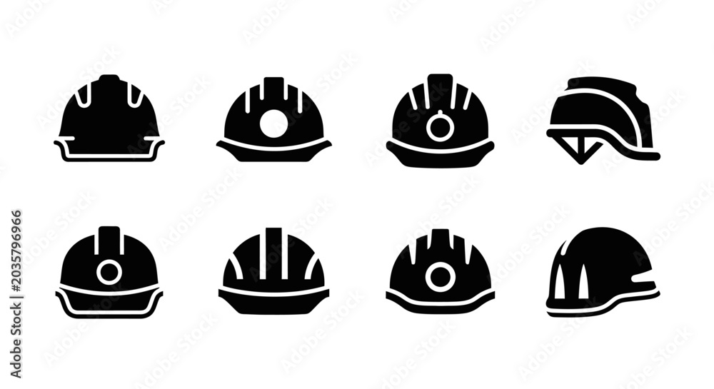 Fototapeta premium Collection of Hard Hat Icons Safety Equipment Symbols.