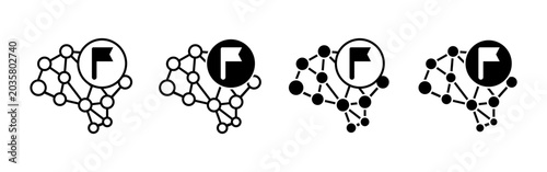 Tableau sur toile Four circular flag icons with interconnected network dots on white background