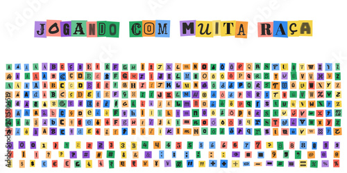 Tableau sur toile Jogando com muita raca, alfabeto estilo carta de resgate, letras e numeros color