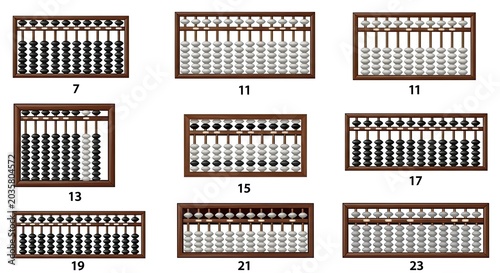 Wooden abacus collection for mathematics learning and counting education.