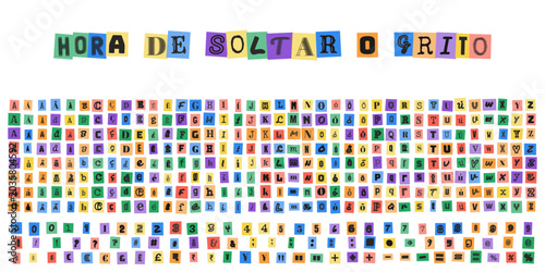 Bild auf Leinwand HORA DE SOLTAR O GRITO, alfabeto estilo carta de sequestro com letras recortadas