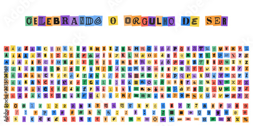 Cuadro en lienzo CELEBRANDO O ORGULHO DE SER, alfabeto estilo carta de resgate com letras e numer