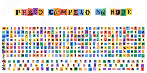 Photos PRECO CAMPEAO SO HOJE, alfabeto estilo carta de resgate com letras recortadas de