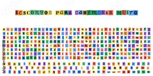 Bild auf Leinwand Descontos para comemorar muito, alfabeto estilo carta de resgate com letras reco