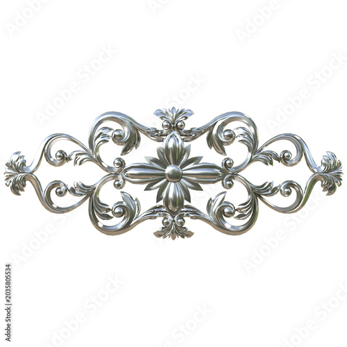 Elegant 3D Silver Floral Baroque Ornament