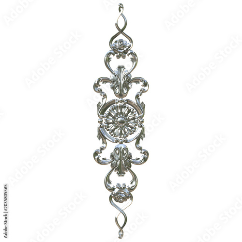 Elegant metallic ornament with floral and scroll motifs
