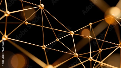 Golden network structure on black background