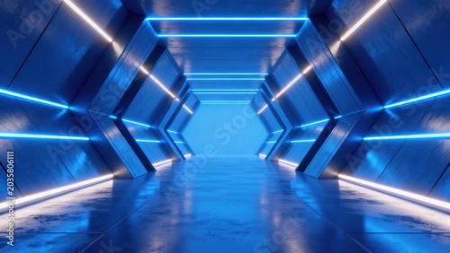 Futuristic corridor with neon lights