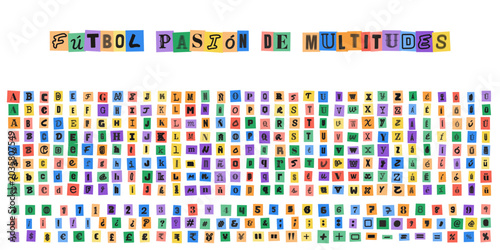 Tableau sur toile Futbol Pasion de Multitudes, letras de recorte estilo nota de rescate, alfabeto